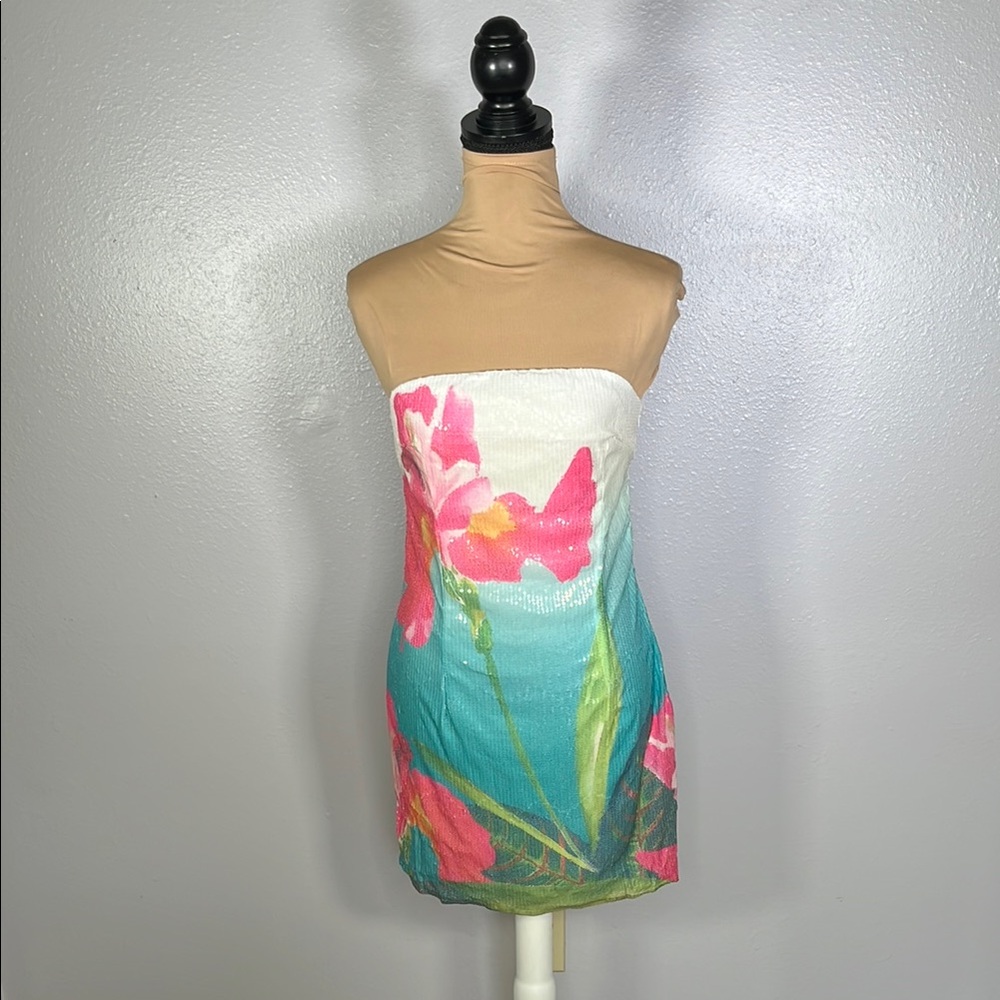 Strapless Floral Mini Dress - Multicolor - Picture 2 of 13